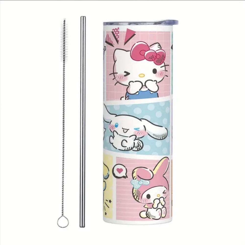 🆕 Hello Kitty & Friends Stainless Steel Tumbler with Lid and Straw, 20oz 🌈